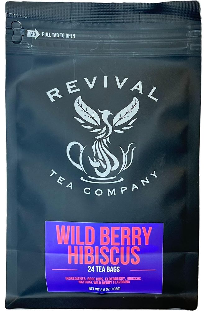 Revival Tea Company Wild Berry Hibiscus Tea  Herbal Tea Blend with Elderberry and Natural Wild Berry Flavor  Caffeine Free  24 Tea Bags