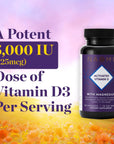 NAOMI Activated Vitamin D3 5000 IU (125 mcg) Supplement with Magnesium for Strong Bones, Teeth, Muscle, Immune and Mood Support, Non-GMO, Gluten Free, 60 Veggie Caps, 30 Day Supply