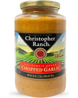 Christopher Ranch Chopped Garlic in Olive Oil Award Winning Heirloom Fresh Garlic Family Farmed Delivered in a Convenient Jar for Cooking Best Cooking Gifts of Garlic Fresh Whole Flavor  32 oz