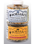 Borsari Seasoned Salt Combo - Multi-Use All Purpose Cracked Pepper and Everything Bagel Seasonings - Gluten Free Gourmet Sea Salt Blends With Spices - Set of 2, 3-3.2 oz Shaker Bottles