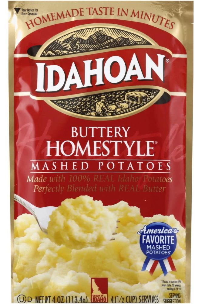 Idahoan Mashed Potatoes Applewood Smoked Bacon Buttery Homestyle Loaded Baked and Roasted Garlic 4 ounce Pack of 4  with Make Your Day Mini Bamboo Spatula