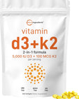 Micro Ingredients Vitamin D3 5000 IU with K2 100 mcg, 300 Soft-Gels | K2 MK-7 with D3 Vitamin Supplement, 2 in 1 Support Immune, Heart, Joint, Teeth & Bone Health - Easy to Swallow