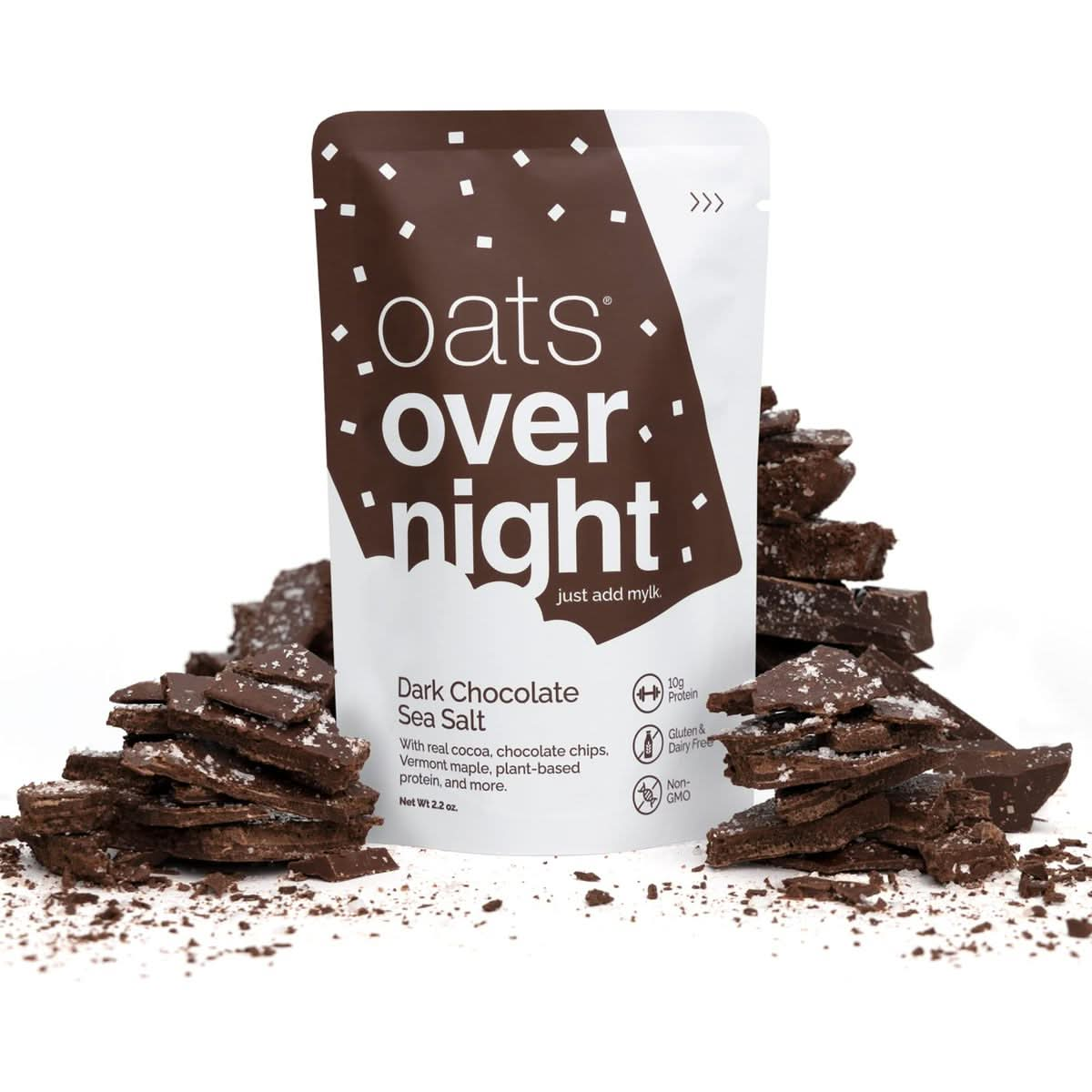 Oats Overnight  Dark Chocolate Sea Salt  Vegan 10g Protein High Fiber Breakfast Shake  Gluten Free Non GMO Oatmeal 22 oz per meal 8 Pack