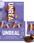 UNREAL Dark Chocolate Almond Butter Cups| 5g Sugar | Certified Vegan, Gluten Free, Fair Trade, Non-GMO | No Sugar Alcohols or Soy | 0.53 Ounce (Pack of 40)