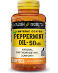 MASON NATURAL Peppermint Oil 50 mg Enteric Coated - Natural Gastrointestinal Comfort, Supports a Healthy Gut, Bowel Soothing Dietary Supplement, 90 Softgels.