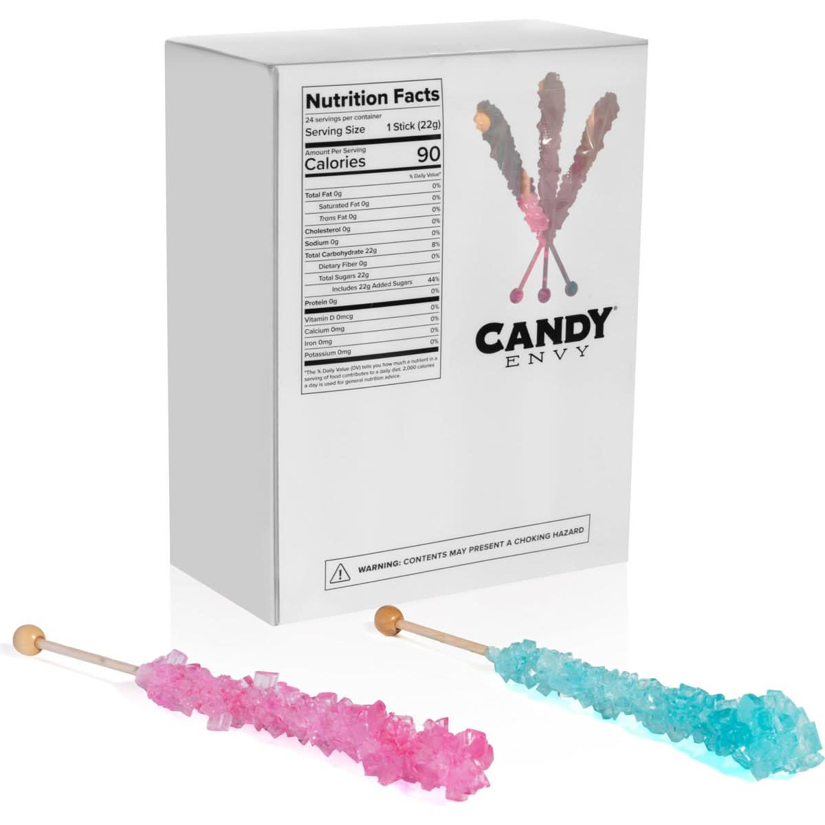 Light Blue and Pink Rock Candy Crystal Sticks  24 Indiv Wrapped  Cotton Candy  Cherry Flavored