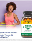 Country Life Acetyl L-Carnitine Caps, with Vitamin B-6 to aid in Utilization, 500mg, 120 Vegan Capsules, Certified Gluten Free, Certified Vegan, Certified Halal