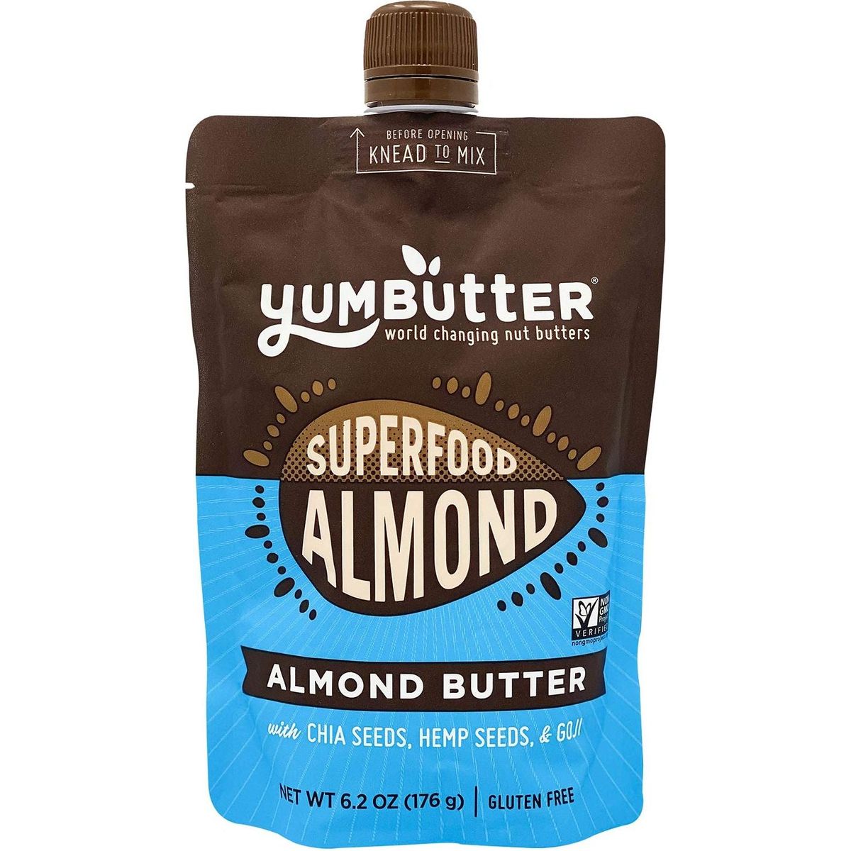 Superfood Almond Butter by Yumbutter, Gluten Free, Vegan, Non GMO, 6.2oz Pouch