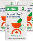 Gourmend Foods Organic Beef Bone Broth | No Garlic or Onion Bulbs | Low FODMAP Certified | Deliciously Digestible, Gut Friendly, IBS Friendly | Unsalted - No Fillers or Preservatives | 16.9 Ounce (Pack of 3)