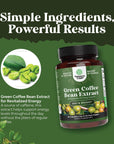 Pure Green Coffee Bean Extract - Super Energizing Green Coffee Extract with 50% Chlorogenic Acid for Antioxidant Heart Health Mental Focus and Size Reduction - Natural Energy Supplement for Adults