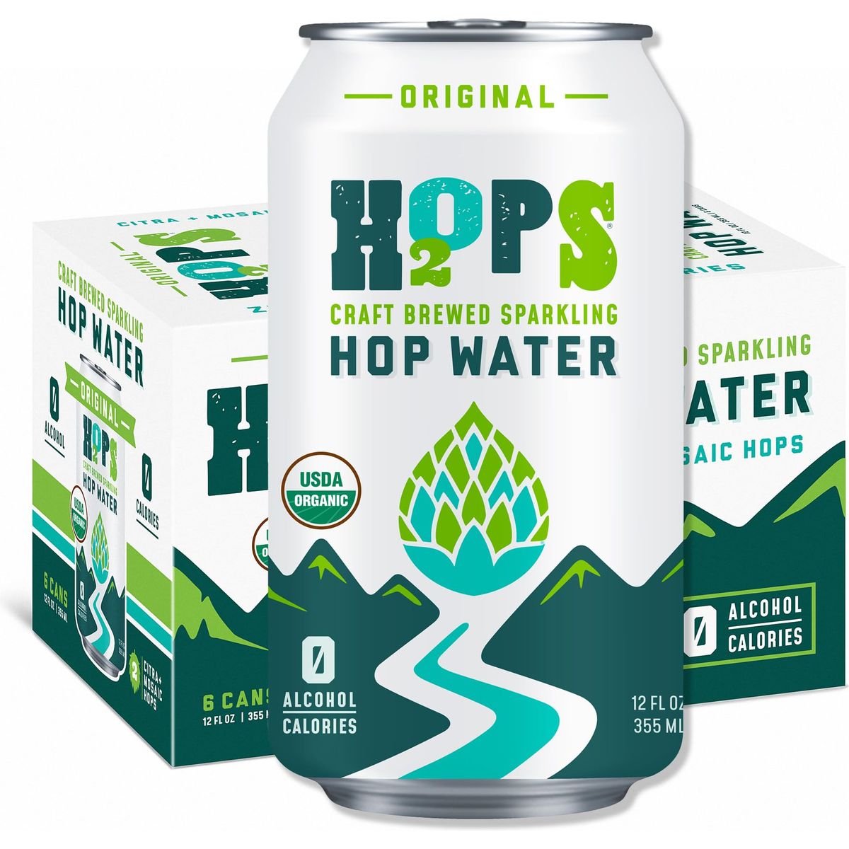 H2OPS Sparkling Hop Water  Original 12 Pack  Zero Calorie NA Beer Craft Brewed Premium Organic Hops Lightly Carbonated Hop Tea Gluten Free Unsweetened Non Alcoholic drinks