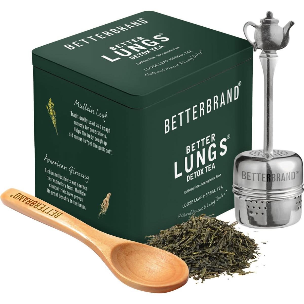 Betterbrand BetterLungs Mullein Lung Support Tea  20 Loose Leaf Servings  Ginseng Elderberry Ginger  Thyme for Lung Cleanse Congestion Relief Mucus Detox  Caffeine Free