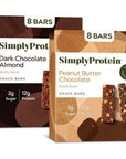 Simply Protein Peanut Butter Chocolate & Dark Chocolate Almond Protein Bar, Low Sugar Protein Bars, Gluten Free, 16 Pack