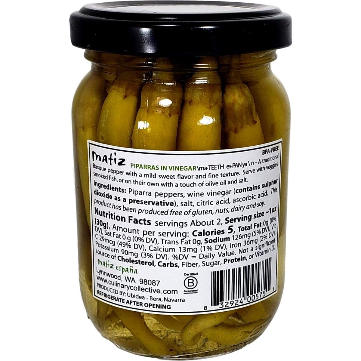 Matiz Piparras Basque Guindilla Peppers 64 oz Spanish Green Pickled Peppers from Spain