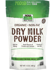 NOW Foods Organic NonFat Dry Milk Powder with Protein and Calcium Product of the USA 12Ounce Packaging May Vary