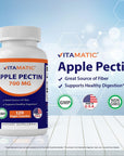 Vitamatic Apple Pectin 700 mg 120 Vegetarian Capsules - Dietary Fiber - Promotes Healthy Intestinal Health*