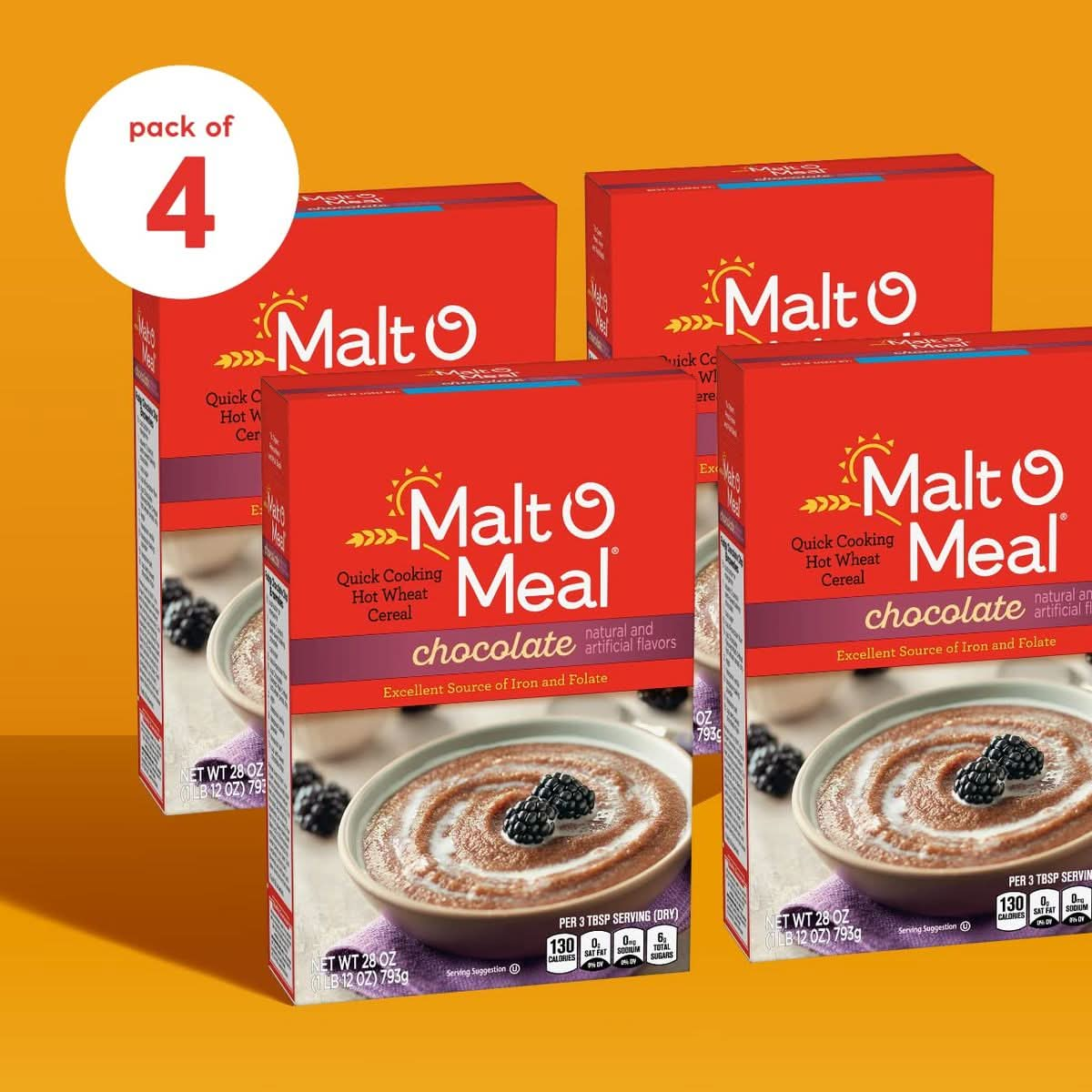 Chocolate MaltOMeal Quick Cooking Hot Breakfast Cereal 28 Ounce Box Pack of 4