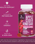 Vegan Apple Cider Vinegar Gummies 1000mg for Detox and Cleanse, Nature's ACV Gummy Vitamins B12 Supplement for Digestion, Natural Apple Raspberry Flavor, Non-GMO, Gluten Free for Adults - 60 Gummies