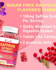 Vazatisi Sugar Free Saffron Gummies, 100 mg Pure Saffron Extract - Saffron Supplements for Mood Balance Support, Appetite Control, Eye Health - Non-GMO, Vegan, Raspberry Flavor - 120 Cts