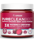 PureClean Beet Premium Potency Beet Juice Powder | Proven 3X Nitric Oxide Support | Doctor-Made Nitric Oxide Energy, Health & Circulation Booster | Proudly Organic Cold-Pressed