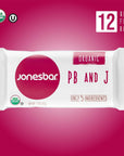 JONESBAR USDA Organic Fruit & Nut Bar, Non-GMO, Kosher, Vegan, Gluten Free, Simple Snack Bar (Peanut Butter and Jelly, 12 Count (Pack of 1))