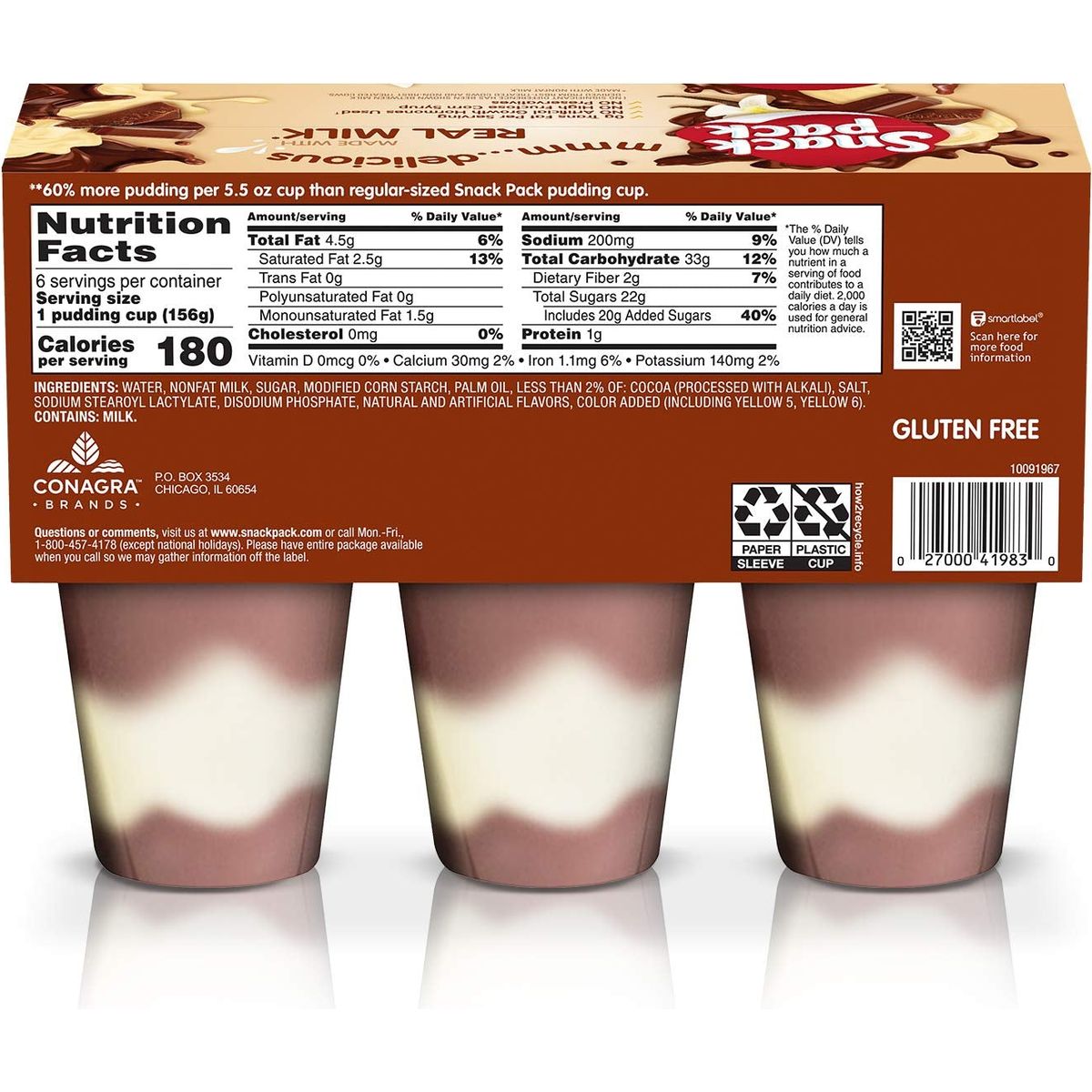 Super Snack Pack Chocolate Vanilla Pudding Cups 6 Count 8 Pack