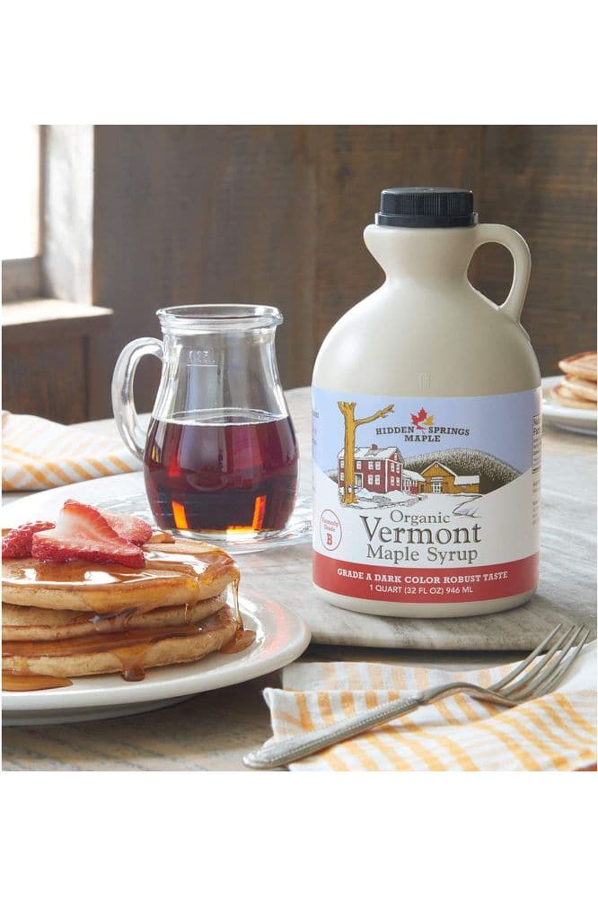 Hidden Springs Maple Organic Vermont Maple Syrup, Grade A Dark Robust (Formerly Grade B), 32 Ounce, 1 Quart, Family Farms, BPA-free Jug