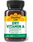 Country Life Dry Vitamin A, Supports Immune, Skin & Eye Health, 10,000 IU, 100 Tablets, Certified Gluten Free, Certified Vegan, Certified Halal