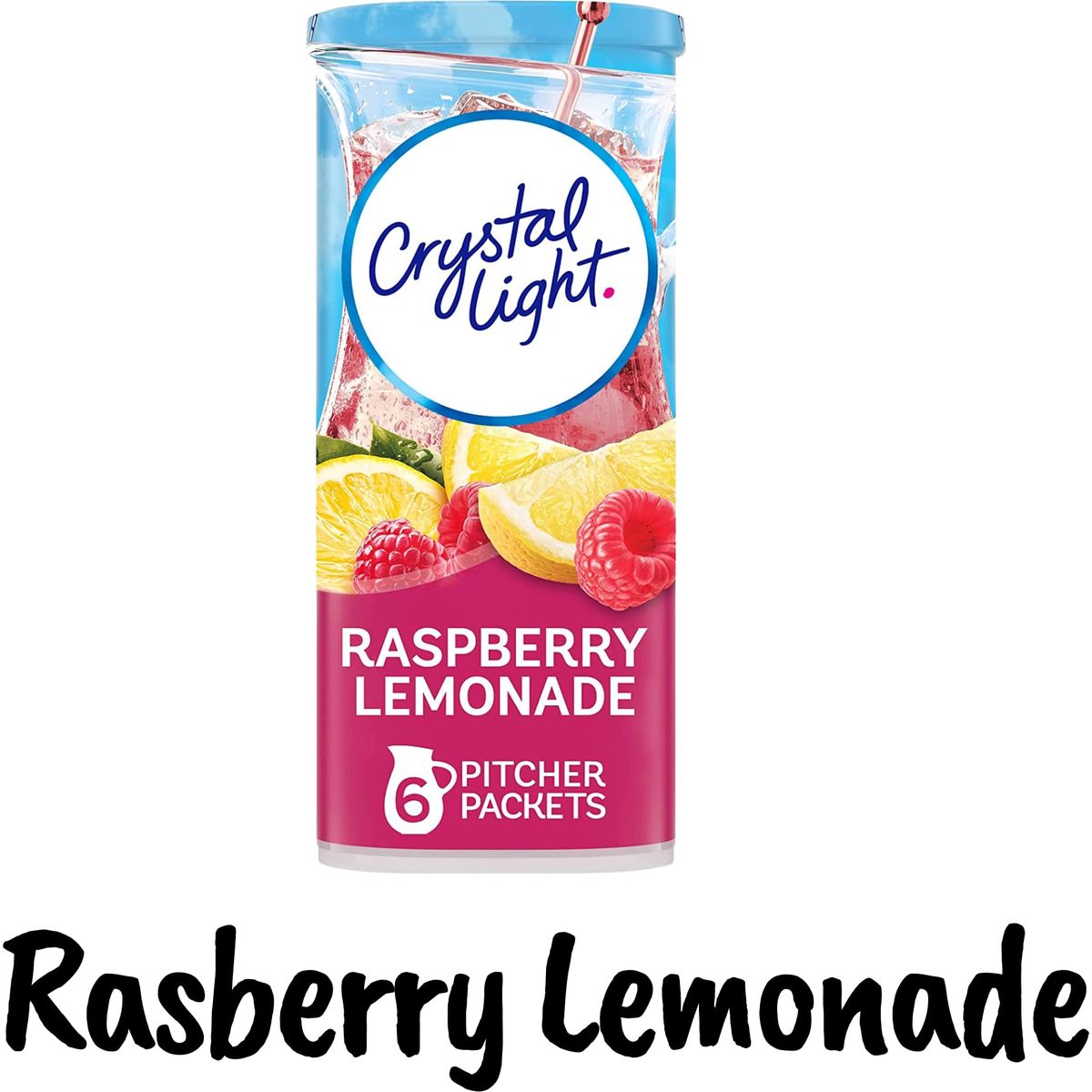 Crystal Light Kid Flavor Variety Pack Of 6  12 Quart Canisters  1 Each Of Lemonade Pink Lemonade Fruit Punch Concord Grape Strawberry Orange Banana Raspberry Lemonade Bundled with a stirring Spoon