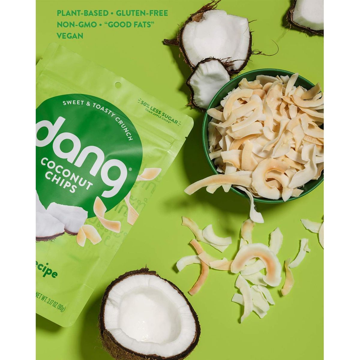 Dang Toasted Coconut Chips | Original | 1 Pack | Vegan, Gluten Free, Non GMO, Healthy Snacks Made with Whole Foods | 3.17 Oz Resealable Bag