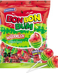 Colombina Bon Bon Bum Lollipops wBubble Gum Center Watermelon Flavor Individually Wrapped Ideal for Party Favors and Gifts 1 Pack 24 Count