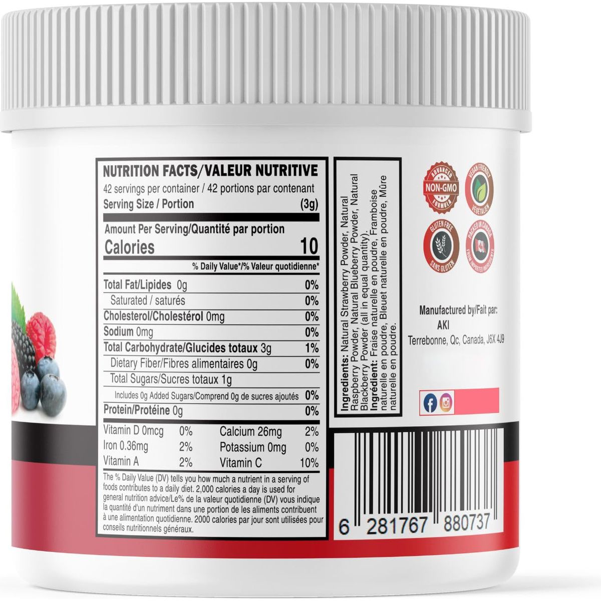 AKI 4Berry Blend Blueberry Raspberry Strawberry Blackberry Powder Superfood 529 Oz150Gr Ideal in Vitamin C  Ingredients  SugarFree Food coloring for Smoothies Ice Cream Popsicles  Yogurt