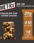 METRx Big 100 Colossal Protein Bars Great as Healthy Meal Replacement Snack and Help Support Energy Gluten Free Chocolate Chip Cookie Dough 100 g 4 Count Packaging May Vary