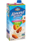 Almond Breeze Dairy Free Almondmilk Unsweetened Original 32 Oz Boxes 6 Count