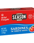 Season Sardines in Tomato Sauce  Wild Caught 22g of Protein Keto Snacks More Omega 3s Than Tuna Kosher High in Calcium Canned Sardines  437 Oz Tins 12Pack