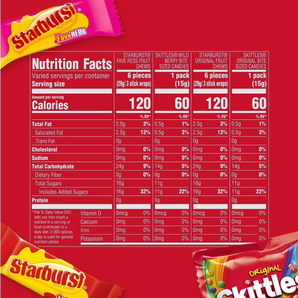 SKITTLES Original SKITTLES Wild Berry  STARBURST Original and STARBURST FaveReds Fun Size Chewy Candy Variety Bag 3228 Oz Jumbo Pack