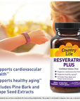 Country Life Resveratrol Plus, Supports Cardiovascular Health - 120 Vegan Capsules