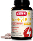 Jarrow Formulas Extra Strength Methyl B-12 1000mcg, Dietary Supplement for Cellular Energy Production and Brain Health Support, 100 Lemon-Flavored Chewable Tablets, 100 Day Supply