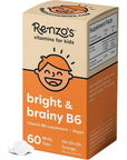 Renzo's Bright & Brainy Vitamin B6 - Vegan Vitamins for Kids, Dissolvable and Easy to Take B6 Vitamins for Kids, Zero Sugar, Oh-Oh-Oh Orange Flavor, [60 Melty Tabs]