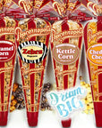 Popcornopolis Gourmet Popcorn  Premium Pack of 4 Popcorn Mini Cones  Exclusive Inspirational Sticker Small Storage Space Friendly  Great Stocking Stuffers