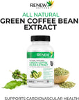 Renew Actives Coffee Bean Extract: 800mg Green Coffee Bean Extract Capsules - Vegan Green Coffee Bean Powder Extract Supplement with 50% GCA to Boost Metabolism and Energy - 90 Pills