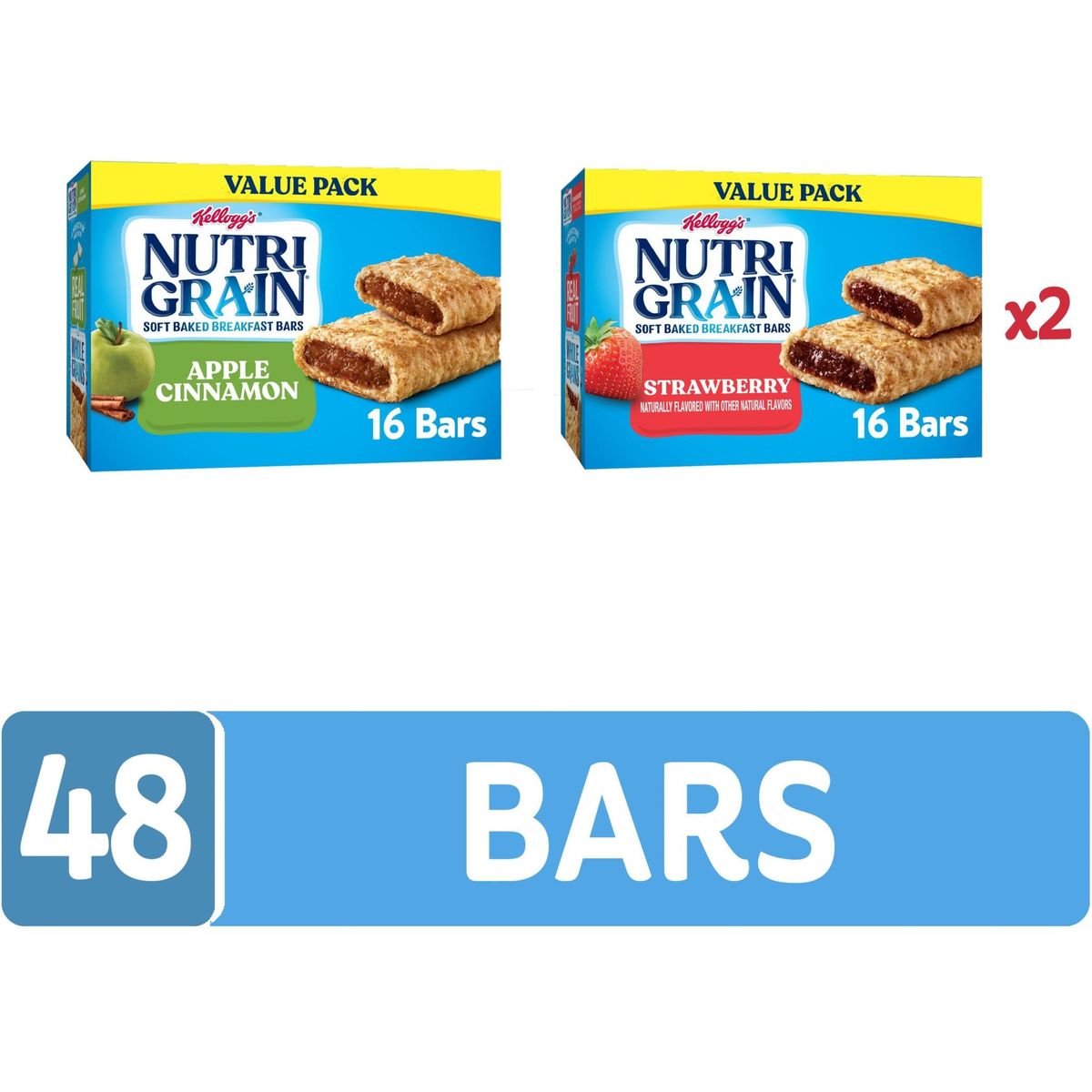 NutriGrain Soft Baked Breakfast Bars Kids Snacks Whole Grain Value Pack Variety Pack 3 Boxes 48 Bars