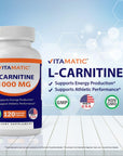 Vitamatic L-Carnitine Fumarate 1000 mg - 120 Vegetable Capsules (1 Bottle)