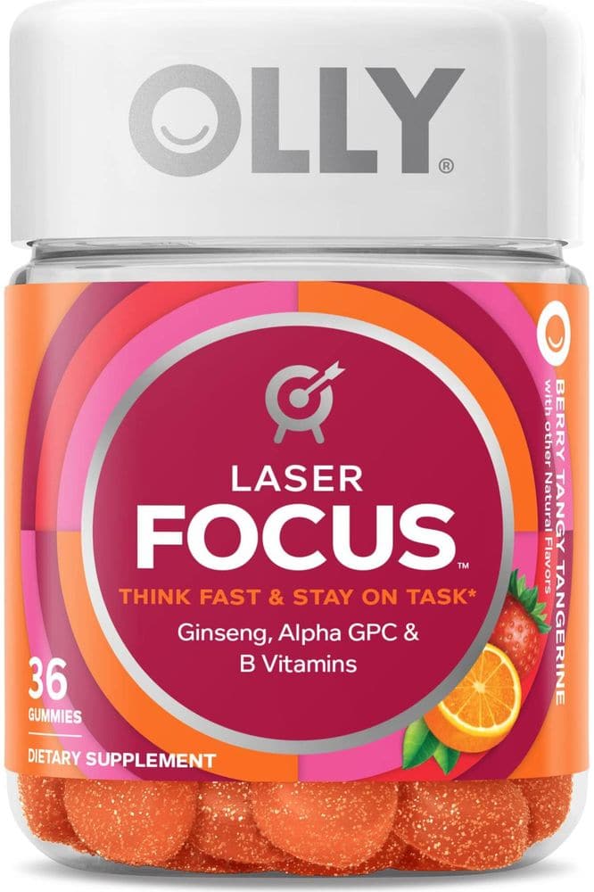 OLLY Laser Focus Gummy, Ginseng, Alpha GPC, B Vitamins, Berry Tangerine Flavor - 36 Count