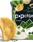 Popchips Potato Chips, Sour Cream &amp; Onion, 4ct 5.0oz Share Bags, Low-Calorie and Gluten Free, Salty Snacks for Adults and Children, Kosher Snack, 130 Calories Per Serving