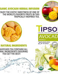 Tipson Organic Avocado Herbal Infusions  Avocado Mango  Caffeine Free Non GMO Gluten Free Kosher  25 Tea Bags Pack of 1