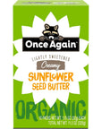 Once Again Organic Creamy Sunflower Butter - 1.15oz Squeeze Packs, 10 Count - Lightly Salted & Sweetened - Peanut Free, USDA Organic, Gluten Free Certified, Vegan, Kosher