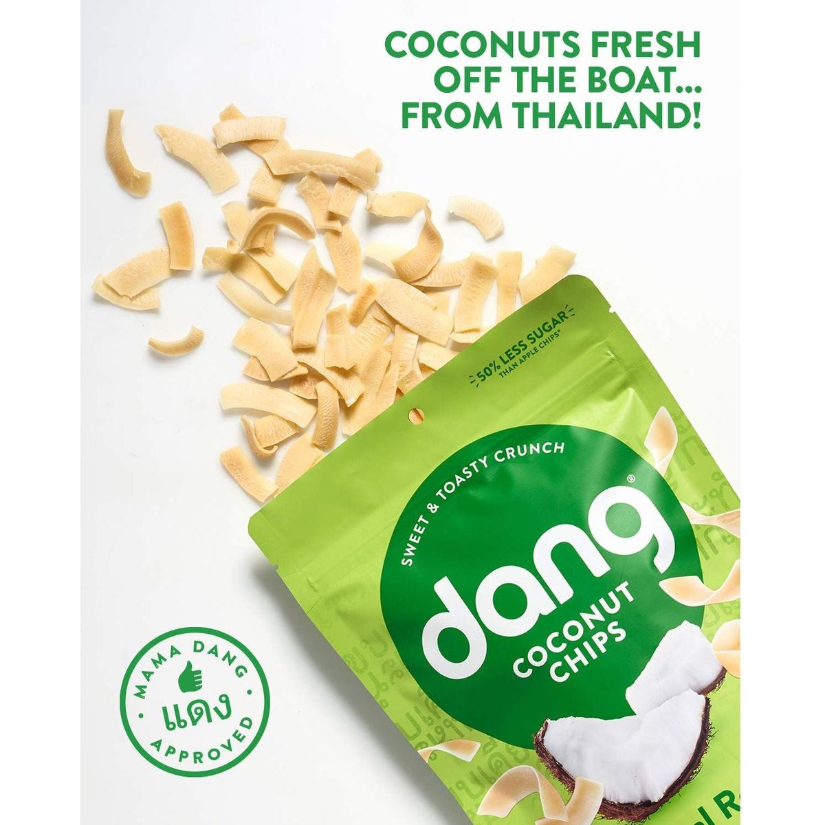 Dang Toasted Coconut Chips | Original | 1 Pack | Vegan, Gluten Free, Non GMO, Healthy Snacks Made with Whole Foods | 3.17 Oz Resealable Bag