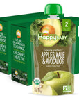 Happy Baby Organics Stage 2 Baby Food Pouches, Gluten Free, Vegan & Healthy Snack, Clearly Crafted Fruit & Veggie Puree, Apples, Kale & Avocados, 4 Ounces (Pack of 16)