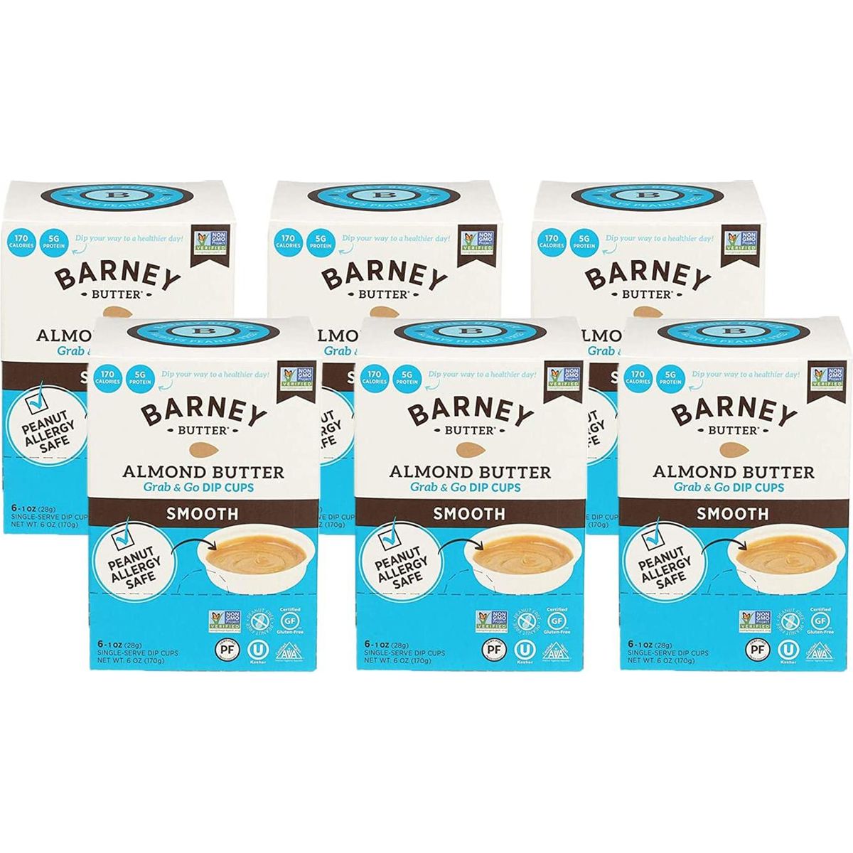 Barney Butter Almond Butter Dip Cups, Smooth, 1 Ounce Cups, 6 Count (Pack of 6), Skin-Free Almonds, Non-GMO, Gluten Free, Keto, Paleo, Vegan